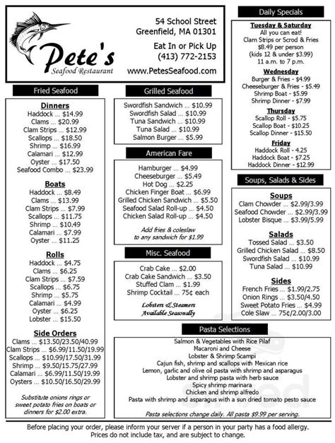 petes seafood greenfield mass menu.